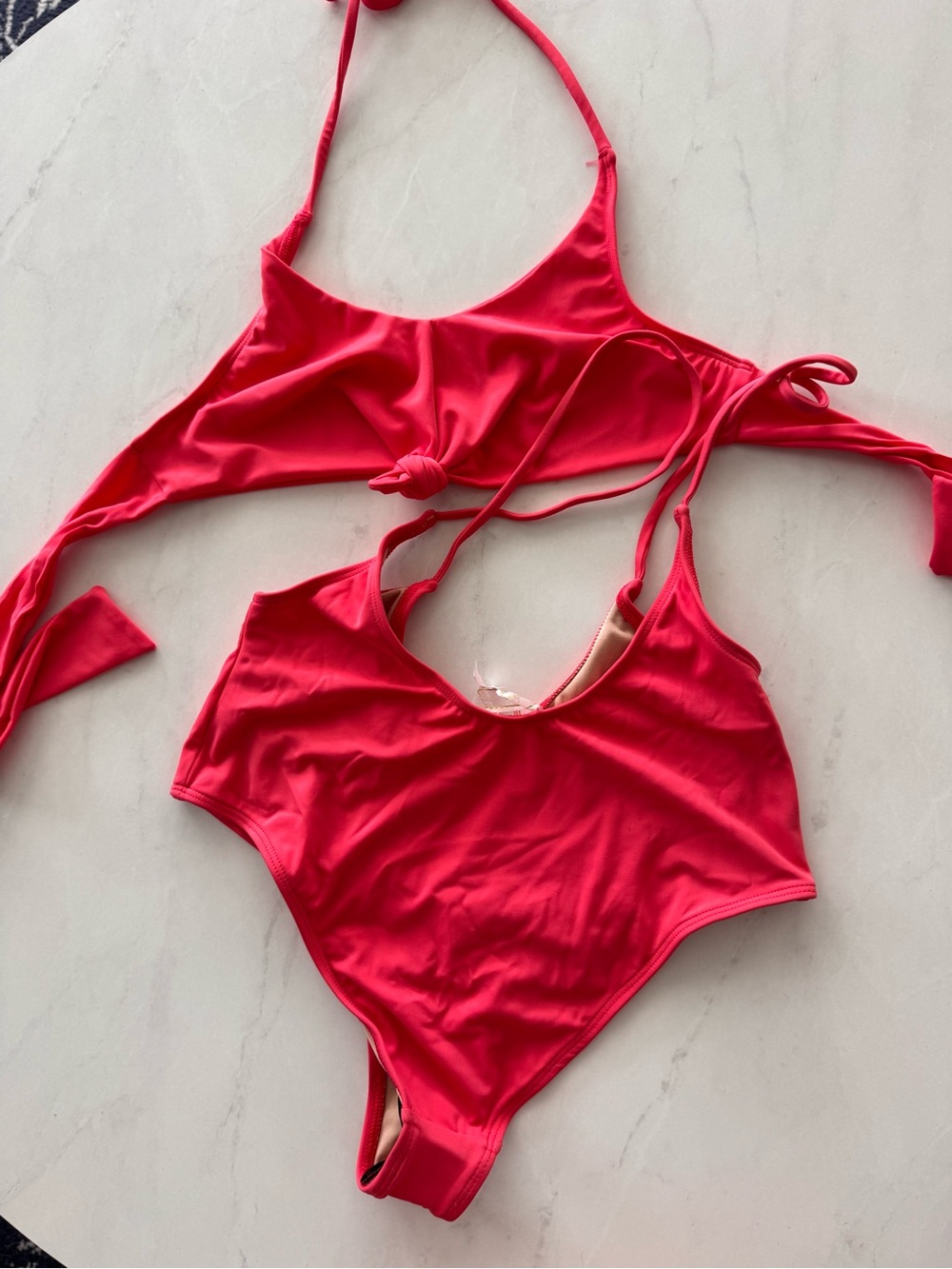 Pura Vida Pink Solid 2 Piece Halter Tie Bikini Set High Leg Adjustable M - Picture 3 of 3